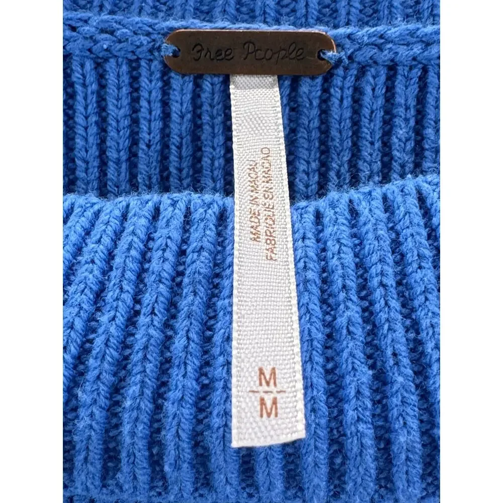 Free People Oversized Sweater Women’s Medium Blue Relaxed Ribbed Knit Cropped - Picture 2 of 11